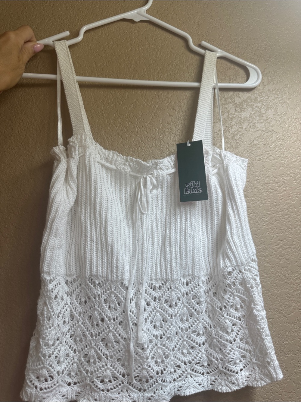 wild fable White Crochet-Trim Knit Tank with Adjustable Tie